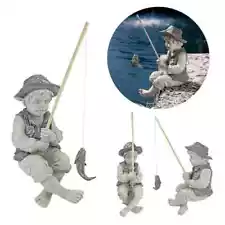 Resin Fisherman Gone Fishing Boy Garden Courtyard Sculpture Garden Statue New