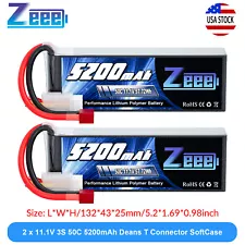 2x Zeee 11.1V 50C 5200mAh 3S LiPo Battery Deans T for RC Car Helicopter Airplane