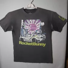 Rocket Bunny T Shirt Sz Large Black Faded Distressed Rehn Tee Race car USA Made