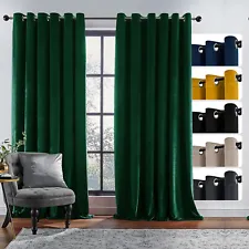 Velvet Blackout Curtains Eyelet Ring Top Fully Lined Ready Made Curtain Panel UK