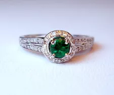 0.20 ct. Genuine Natural Emerald & Diamonds 14K White Gold Ring Was $1,150 Video