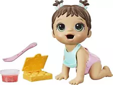 Baby Alive Lil Snacks Baby Doll Brown Hair Realistic Toy Eats Poops 8-inch