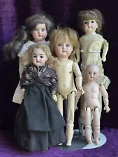 Lot of 5 Antique German/French Bisque Head Dolls for Project