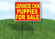 Japanese Chin PUPPIES FOR SALE YELLOW RED Yard Sign Road with Stand LAWN SIGN