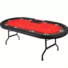 10 Player Poker Table, 84" Folding Oval Table with Stainless Steel Coasters