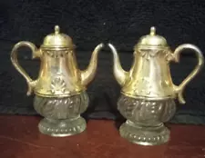 Vintage Silver Plated Tea Pots With Glass Salt And Pepper Shakers