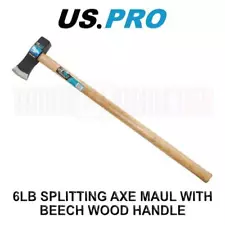 US PRO 6LB / 3.7KGS Splitting Axe Maul With Beech Wood Handle Log Splitting Maul