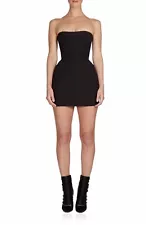 BALMAIN BLACK BONED STRAPLESS CORSET BUBBLE MINI DRESS 38/6 2016