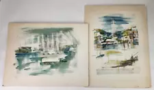 Alfred Birdsey (1912-1996) Bermuda Watercolor Boat Harbor Paintings (2x)