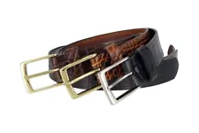 Classic Solid Brass Buckle Crocodile Embossed One Piece Full Leather Belt