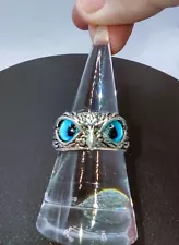 OWL RING SILVER 925 Adjustable Size Meserizing Eyes! VIDEO