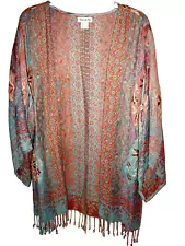 TIME FOR ME Super soft Top Cardigan Kimono Women XL Embroidered Open Front Boho