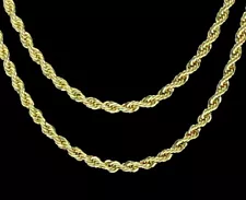 2pc Choker Set 3mm Rope Chains 18" 20" 14k Gold Plated Hip Hop Mens Womens