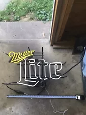 Used Miller Lite Beer Neon Light Sign 20"x16" Lamp Bar Real Glass Artwork Decor