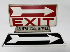 Vintage EXIT + ARROW + DELIVER Sign | Metal Embossed | Lot of 3