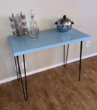 Entry Hall Table Console New Atomic Retro Style Blue Laminate Black Metal Legs