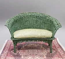 Vintage OOAK Antique Green Wicker Sofa Dollhouse Miniature 1:12