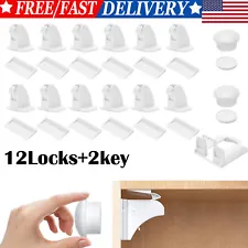 Magnetic Cabinet Locks 12 Pack+2 Keys Child Safety Locks w/Adhesive No Drilling