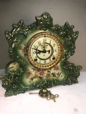 SB31. Ansonia Porcelain Clock, "Review" Model, Antique, Nice