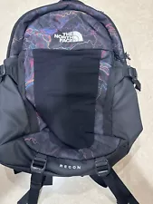 The North Face Recon Backpack Black Blue Outdoor Hiking Padded Laptop Sleeve Map