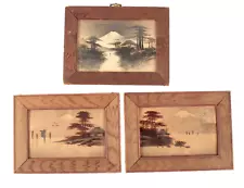 3 Antique JAPANESE WATERCOLOR PAINTINGS Sketch MT FUJI BOATS 5 X 7