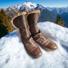 Baretrap Patten Winter Faux Rabbit Fur Suede Lined Brown Leather Boot Size 10