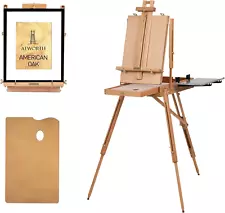 French Easel for Painting, Deluxe Oak Wooden Field & Studio Sketchbox Easel Stan