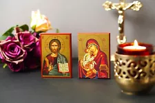 2 Christian Icons With Virgin Mary and Jesus Christ ,Byzantine Orthodox Icon.