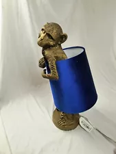 Crestview Collections Lamp Bronze Tone Leaning Monkey Blue Velvet Shade Chester