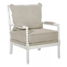 Kaylee Spindle Chair in Linen White Fabric with Antique White Frame