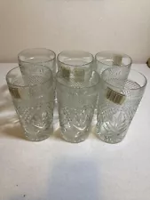 6 Antique Design 12 Oz Glass Tumblers Made In USA . cl