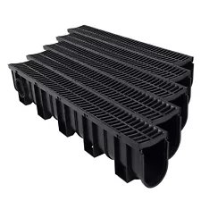 Trench Drain System, Channel Drain with Plastic Grate, 5.9x7.5-Inch 5-pack