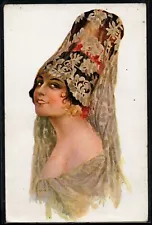 AW108 ART DECO a/s MIR SPANISH LADY WOMAN LACE VEIL GLAMOUR