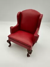 Vintage 1:12 Burgundy Red Leatherette Wingback Armchair Wood Legs