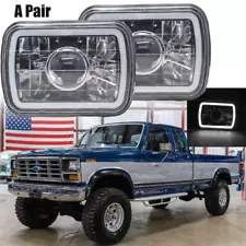 Pair 5X7 7x6 inch White LED Halo Headlights For Ford F-150 F-250 F-350 Trucks (For: 1982 Ford F-250)