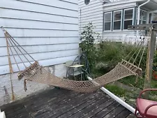 Vintage Large Double Rope Garden Hammock With Wooden Spreaders