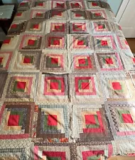 Vintage Antique Log Cabin Quilt Handmade For Repair or Cutter A240