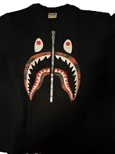 BAPE A Bathing Ape WGM Shark Zip Jaw Camo Blue Red T Shirt Size Medium Rare