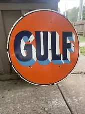 rare Original 30” Double Sided Gulf Oil Porcelain Sign