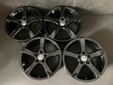 (4) VW Volkswagen Golf Jetta Rabbit Black Powder Coat Wheels Rims + Caps 17"