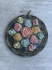 Hand painted Polymer Floral Pendant Vintage Flowers Cottagecore Grannycore