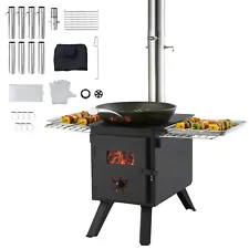 VEVOR Portable Wood Stove Camping Hot Tent BBQ Stove 86 in for Outdoor w/ Pipes