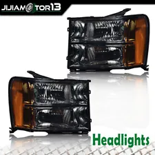 Fit For 2007-2013 GMC Sierra 1500 2500HD 3500HD Smoke Headlights HeadLamps Pair (For: More than one vehicle)