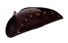 ADULT BROWN FAUX LEATHER COLONIAL PIRATE STUDDED TRI-CORNER TRICORN COSTUME HAT