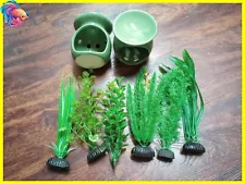 Fish Tank Plants Artificial Aquarium Plastic Plants Lot Decorations + Hideoouts