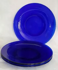 VTG Glass DINNER Plates 10" Set of 4 Cobalt Blue Unused NEW