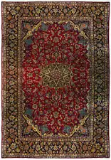 10' x 13' Red Wool And Silk Semi-Antique Perrsian Isfahaan Rug 73518