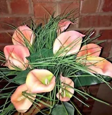 Orange Salmon Pink Calla Day Lily Articulate Table Arrangement Silk Flowers 20"