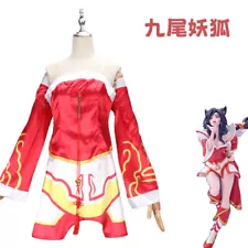 Ahri The Nine-Tailed Fox Cosplay Costume Sexy Woman Kimono Set & Wig Halloween