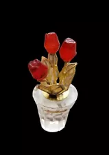 Mini Glass Three Roses in a Pot